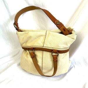 Lucky Brand Vintage y2k Womens Canvas Brown Shoulder Tote Bag Fold Over